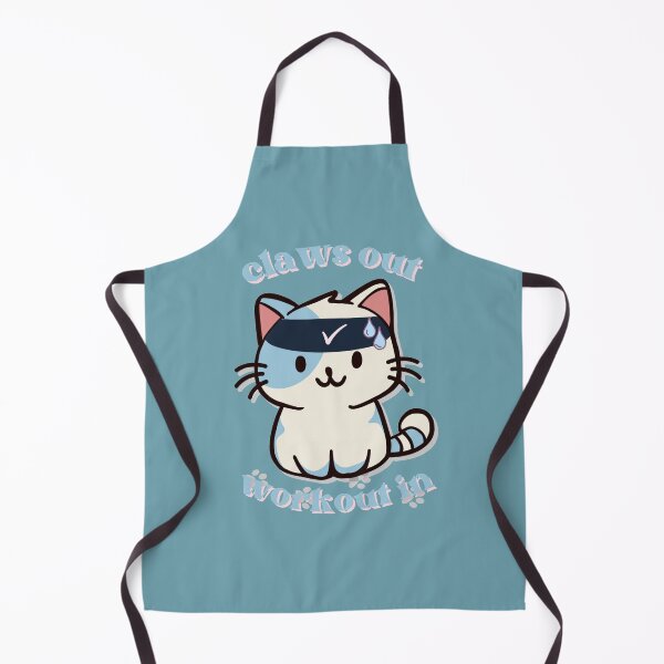Item preview, cute gym white and blue cat with text claws out workout in and hes sweating designed and sold by cherrytheory.