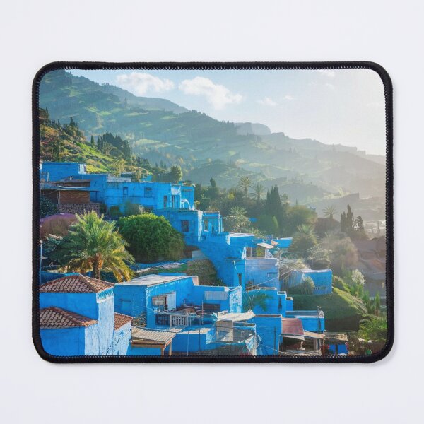 Item preview, Blue Hillside Oasis: Chefchaouen Meets Mediterranean Charm designed and sold by ARTNOVO.