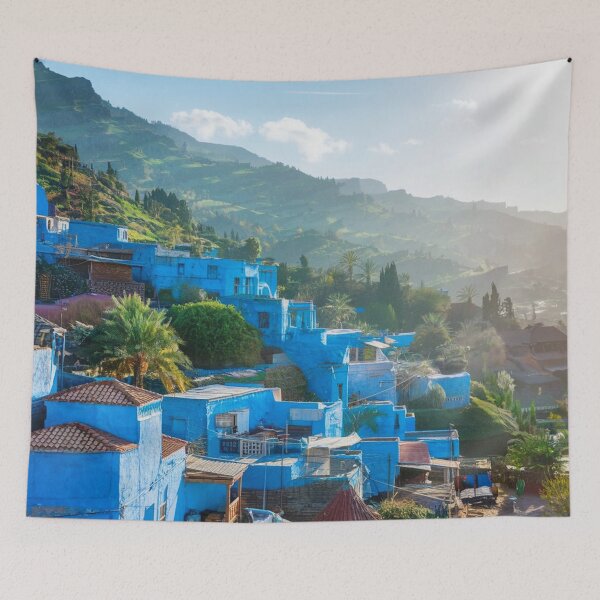 Item preview, Blue Hillside Oasis: Chefchaouen Meets Mediterranean Charm designed and sold by ARTNOVO.