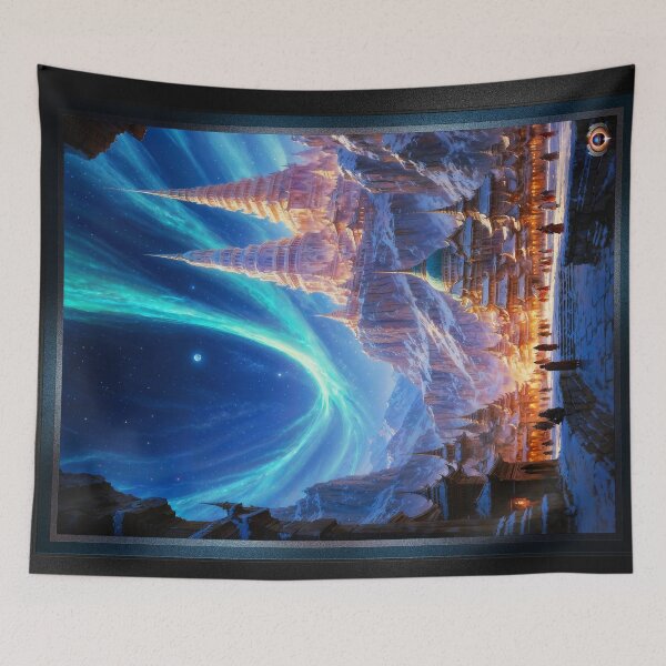 Item preview, Ethereal Aurora Over The Temple of Argrath Mountain Cityscape Astonishing AI Concept Art by Xzendor7 designed and sold by Xzendor7 Digital Art Creations.