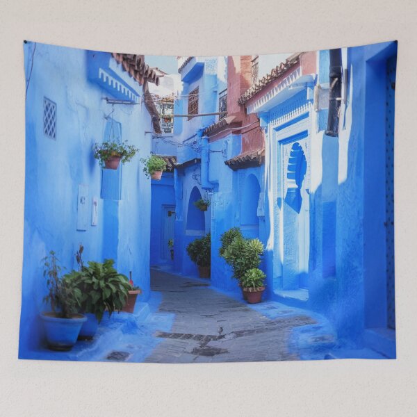 Item preview, Serenity in Blue: The Winding Alleys of Chefchaouen designed and sold by ARTNOVO.