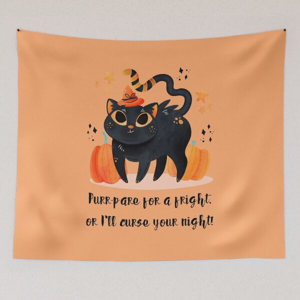 Item preview, Purr-pare for a fright, or I'll curse your night! #HalloweenCat #HalloweenParty #HalloweenNight #SpookyCat designed and sold by Anna Halasek.