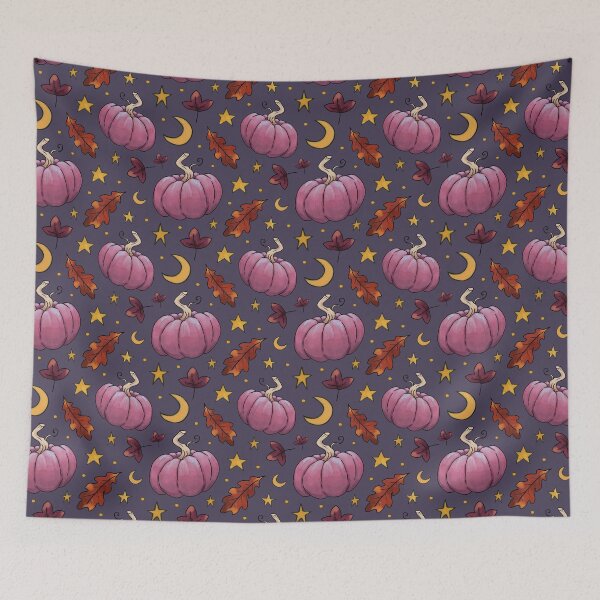 Item preview, Pink Pumpkin Pattern - on blue designed and sold by Ellen Wilberg.