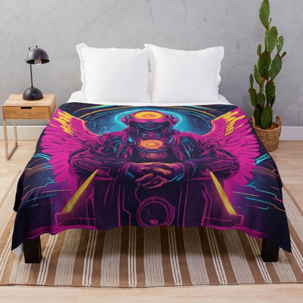 Item preview, Neon-Glowing Cyberpunk Angel T-Shirt - Futuristic Hip God with Electric Halo Art D16 designed and sold by pixelandcrafted.