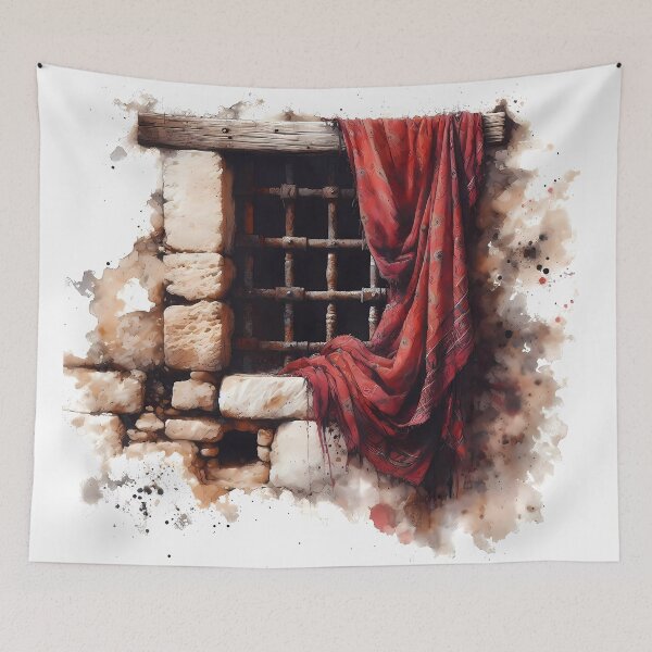 Item preview, Stone Window and Red Drapery designed and sold by Ssevi.