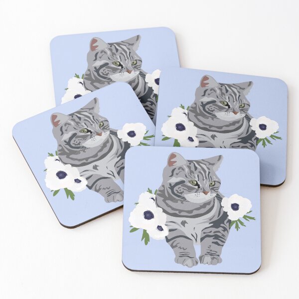 Item preview, British Shorthair Cat and Anemone Flowers designed and sold by Botanical Cat.