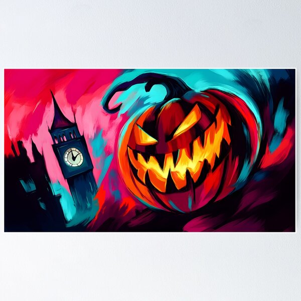 Item preview, Arte siniestro de Halloween con una calabaza brillante y el Big Ben - Inteligencia artificial generativa de expresión amenazante designed and sold by OlfactoART Studio.