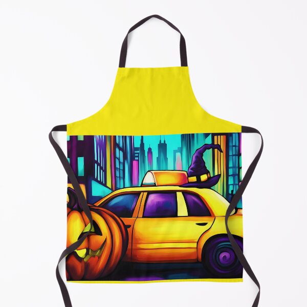 Item preview, New York Yellow Taxi with Halloween Witch Hat and Grinning Jack o Lantern- Futuristic Cityscape AI Generated designed and sold by OlfactoART Studio.