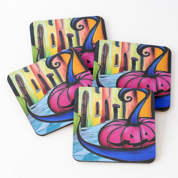 Item preview, Whimsical Jack o Lantern in Vibrant Gothic Quarter Alleyway - Colorful Buildings and Stark Shadows Generative AI designed and sold by OlfactoART Studio.