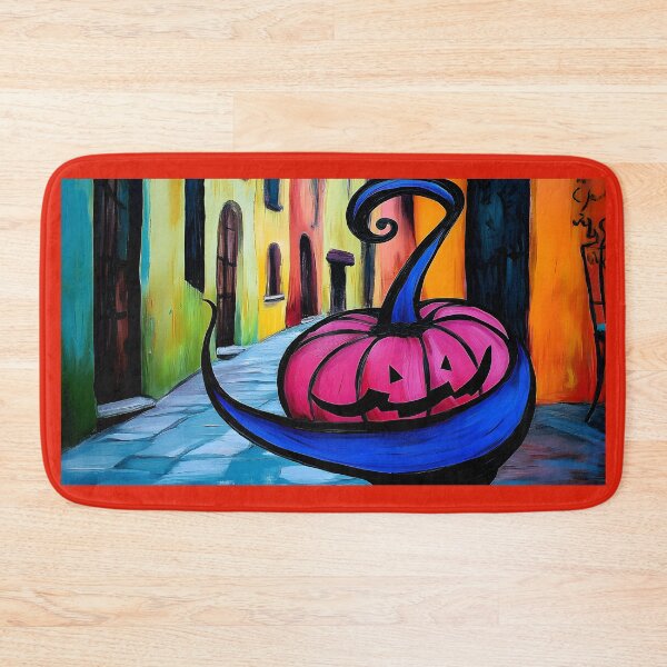 Item preview, Whimsical Jack o Lantern in Vibrant Gothic Quarter Alleyway - Colorful Buildings and Stark Shadows Generative AI designed and sold by OlfactoART Studio.