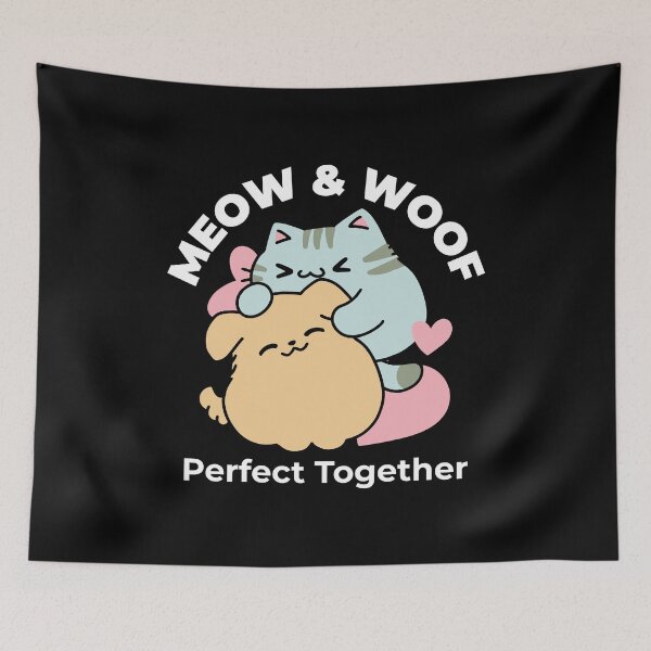 Item preview, Meow & Woof Perfect Together - Cute Cat and Dog Art designed and sold by Trio-in-Forest.