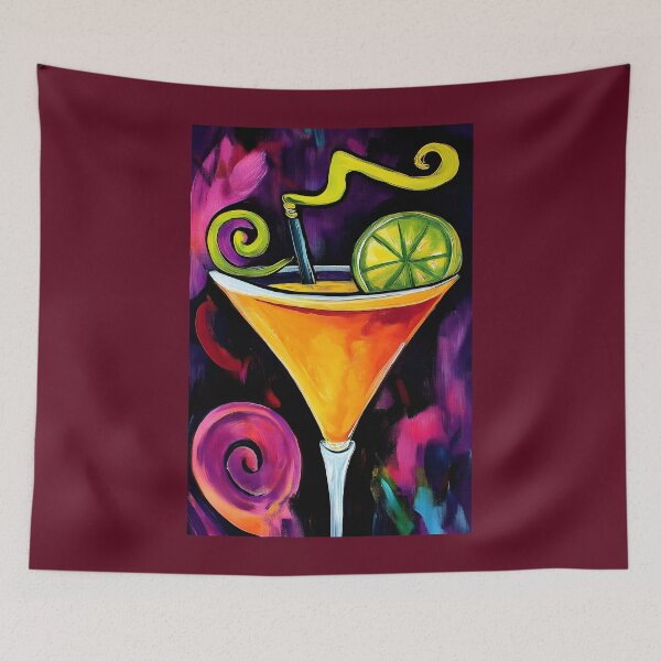 Item preview, Vibrant Halloween Cocktail Art with Yellow-Orange Drink and Lime Garnish - Artistic Swirls AI Generated designed and sold by OlfactoART Studio.