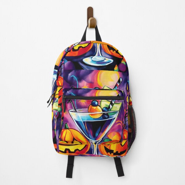 Item preview, Festive Halloween Art with Cocktail Glass and Striped Straw - Glowing Colorful Jack o Lanterns Generative AI designed and sold by OlfactoART Studio.