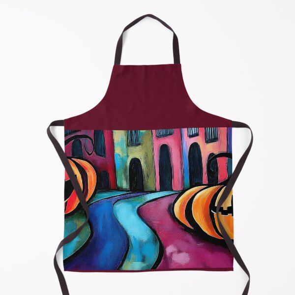 Item preview, Surreal Halloween Scene with Two Large Jack o Lanterns in Gothic Quarter Barcelona - Abstract Colorful AI Generated designed and sold by OlfactoART Studio.