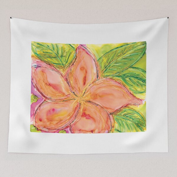 Item preview, Peach Plumeria Alcohol Ink Painting by Debra Zeleznik designed and sold by Debra Zeleznik.