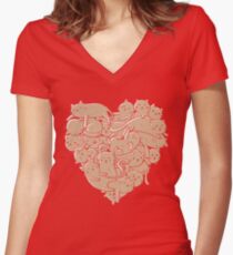 I Love Cats Heart Women's Fitted V-Neck T-Shirt