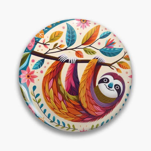 Item preview, Scandinavian Folk Art cute pretty happy Sloth just hanging out by heidiannemorris designed and sold by FOLK ART FUSION by heidiannemorris.
