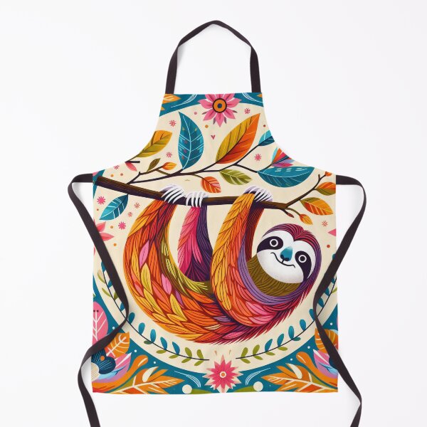 Item preview, Scandinavian Folk Art cute pretty happy Sloth just hanging out by heidiannemorris designed and sold by FOLK ART FUSION by heidiannemorris.