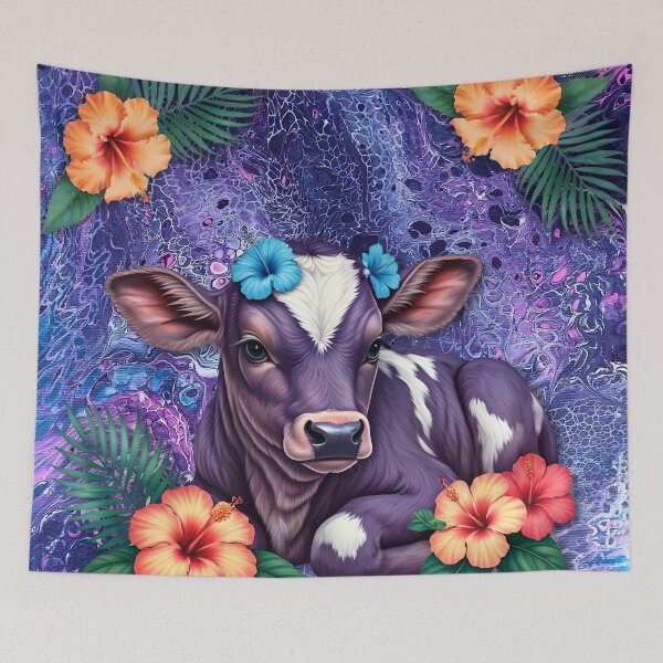 Artikelvorschau, Baby-Kalb mit orange Hibiskus Fluid Art Design entworfen und verkauft von AussieMuma.