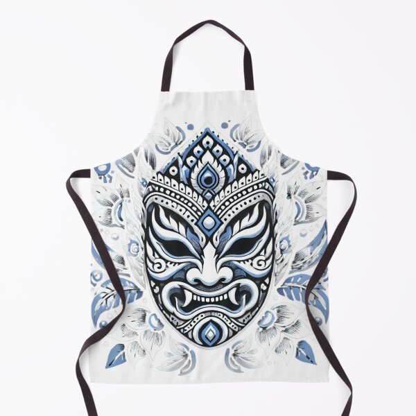 Item preview, Blue and White Phi Ta Khon Mask – Traditional Thai Festival Art Illustration designed and sold by MrDRK1536.