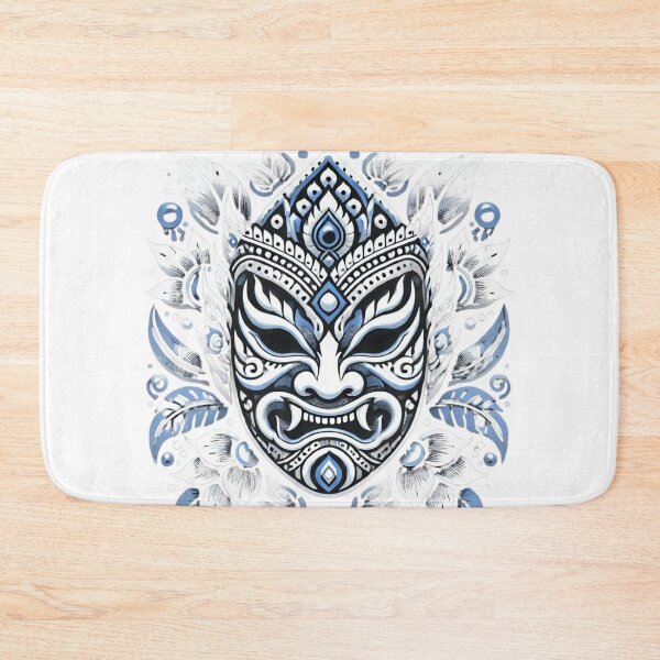Item preview, Blue and White Phi Ta Khon Mask – Traditional Thai Festival Art Illustration designed and sold by MrDRK1536.