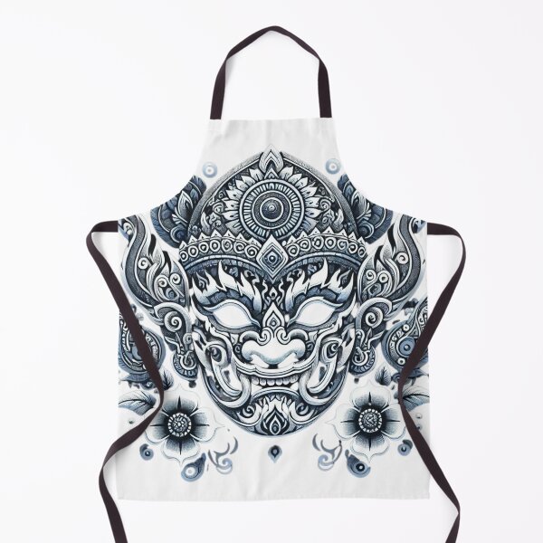 Item preview, Ornate Blue and White Phi Ta Khon Mask – Traditional Thai Festival Art designed and sold by MrDRK1536.
