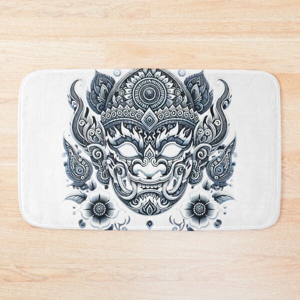 Item preview, Ornate Blue and White Phi Ta Khon Mask – Traditional Thai Festival Art designed and sold by MrDRK1536.