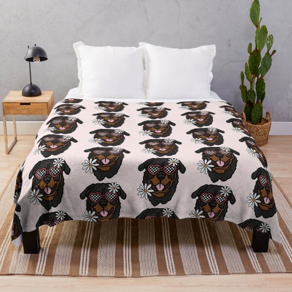 Item preview, Rottweiler Retro Dog with Heart Shaped Checkered Glasses and White flowers designed and sold by MrsCreative1.