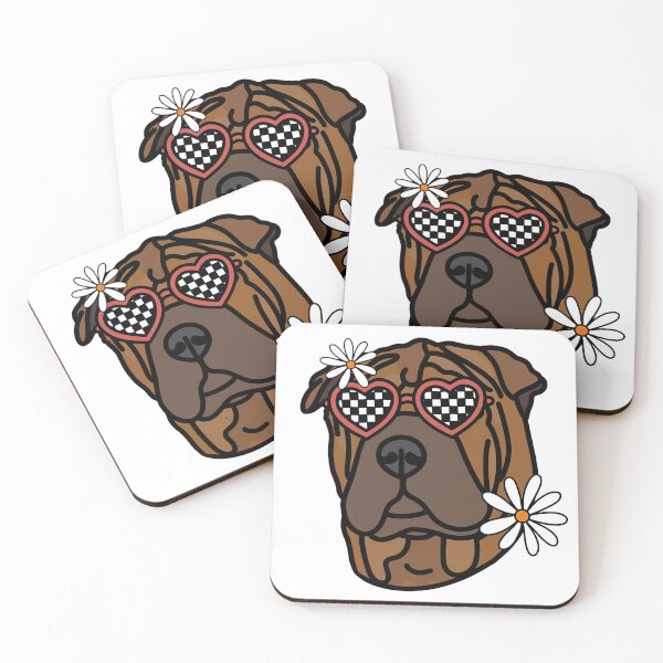 Item preview, Sharpei Retro Dog with Heart Shaped Checkered Glasses and White flowers  designed and sold by MrsCreative1.