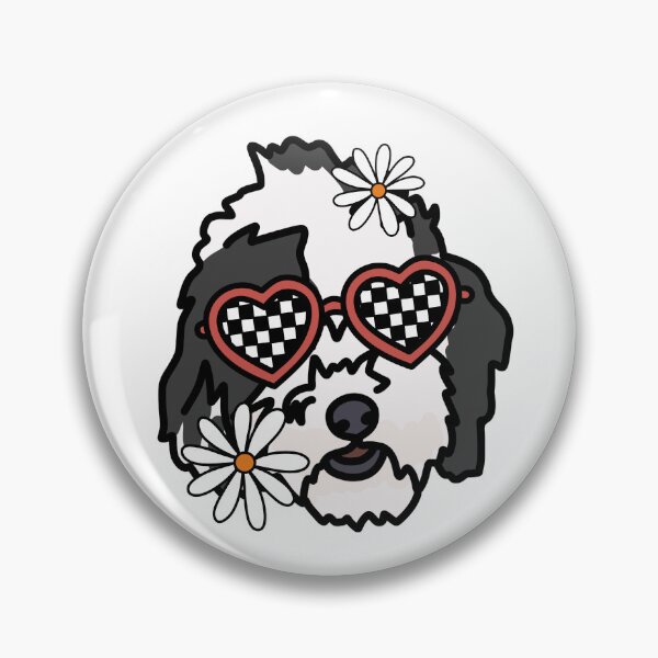 Item preview, Sheepadoodle Dog with Heart Shaped Checkered Glasses and White flowers  designed and sold by MrsCreative1.