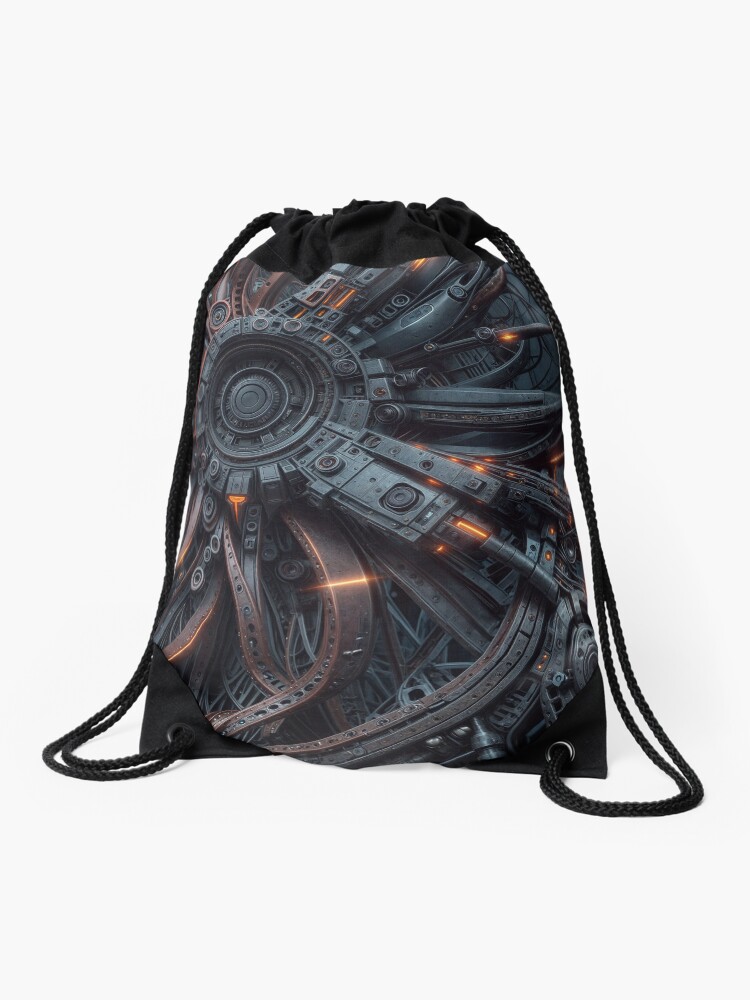 Aperçu 1 sur 3. Sac à cordon avec l'œuvre Machine vivante 6D créée et vendue par oduchossoir.