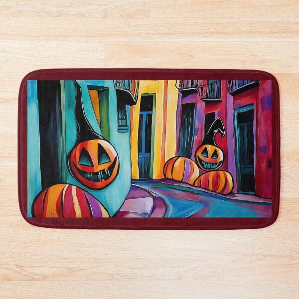 Item preview, Playful Street Scene with Two Large Smiling Jack o Lanterns in Gothic Quarter Barcelona AI Generated designed and sold by OlfactoART Studio.