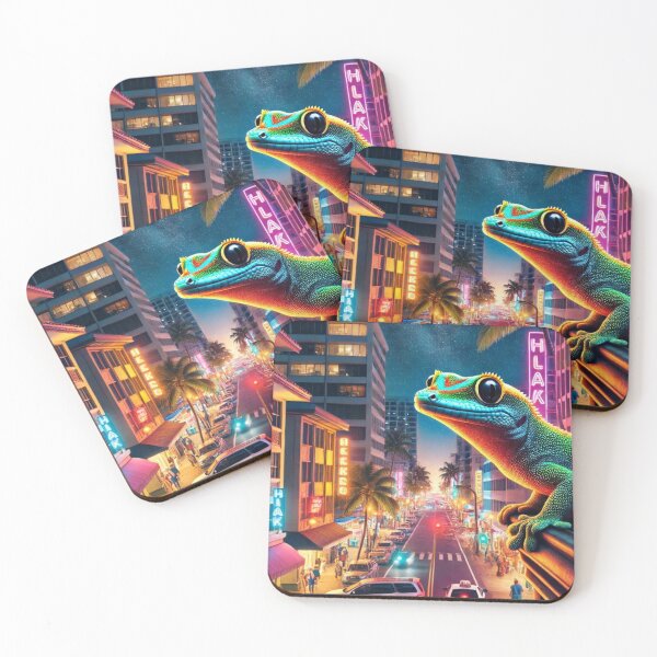 Item preview, Urban Day Gecko: Vibrant Nightlife in a Hawaiian Cityscape designed and sold by NocturnalNook.