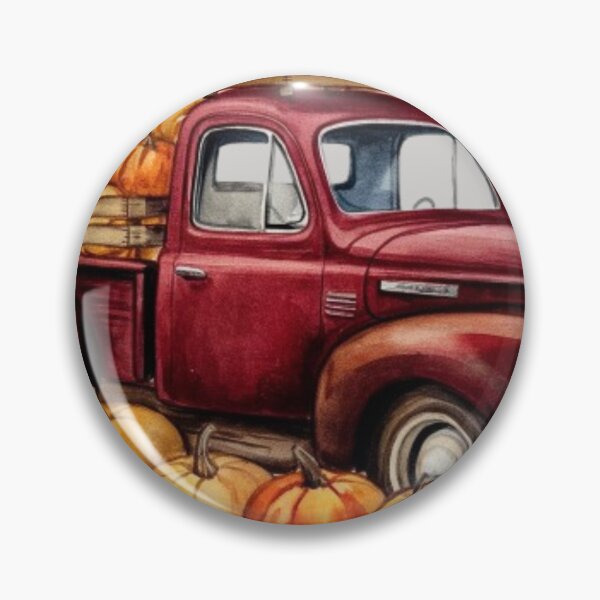 Item preview, a vintage deep red truck surrounded by a multitude of pumpkins designed and sold by 123ks.