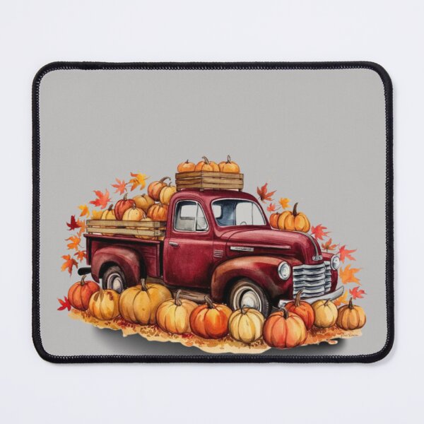 Item preview, a vintage deep red truck surrounded by a multitude of pumpkins designed and sold by 123ks.
