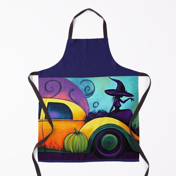 Item preview, Whimsical Halloween Witch on Yellow Taxi with Pumpkins and Bat - Mystical Purple and Blue Background AI Generated designed and sold by OlfactoART Studio.