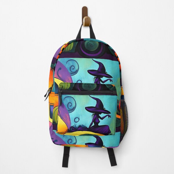 Item preview, Whimsical Halloween Witch on Yellow Taxi with Pumpkins and Bat - Mystical Purple and Blue Background AI Generated designed and sold by OlfactoART Studio.