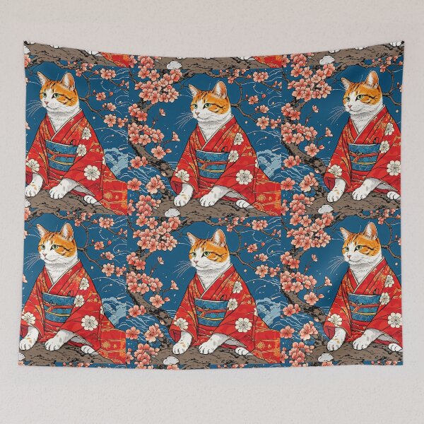 Item preview,  Neko Harmony: Retro Japanese Cat Delight for Feline Aficionados kimono cat designed and sold by Catophile.
