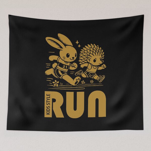 Item preview, Bunny and Hedgehog Kids Sprint in Dark Goldenrod designed and sold by Soulemotion.