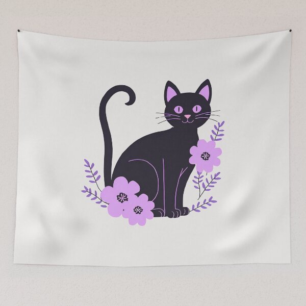 Artikelvorschau, Schwarze Katze mit Blumen entworfen und verkauft von RANDOMNESS.
