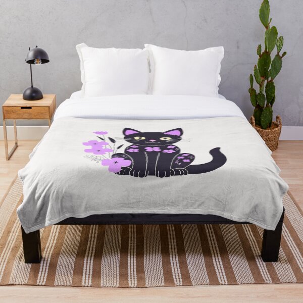 Item preview, Black cat with purple flowers  designed and sold by RANDOMNESS.