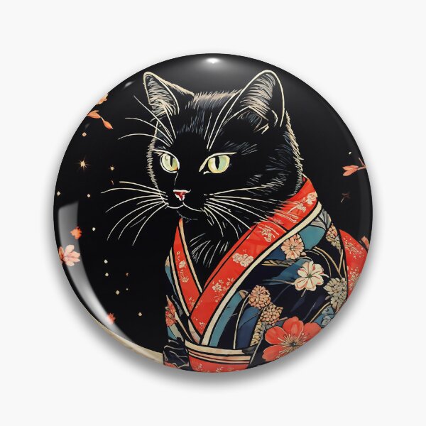 Item preview, black cat Neko Harmony: Retro Japanese Cat with kimono for Feline Aficionados designed and sold by Catophile.