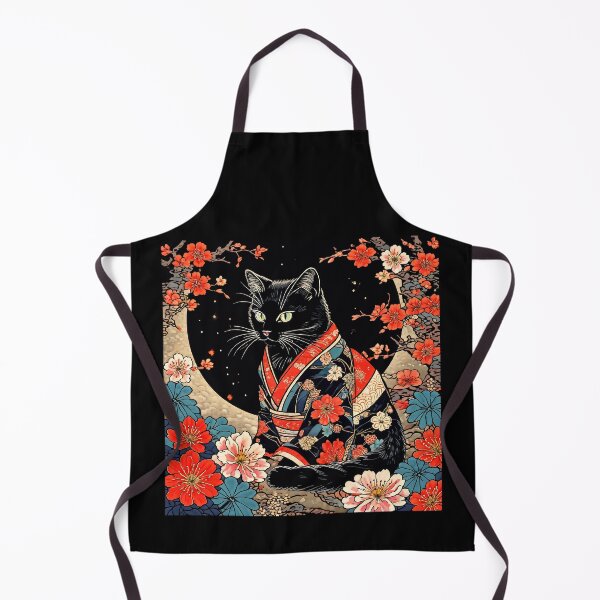 Item preview, black cat Neko Harmony: Retro Japanese Cat with kimono for Feline Aficionados designed and sold by Catophile.