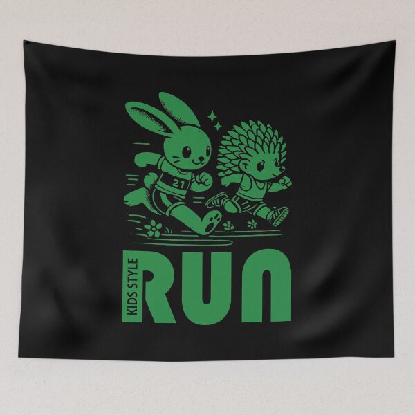 Item preview, Energetic Bunny and Hedgehog Race Through the Forest in Forest Green designed and sold by Soulemotion.