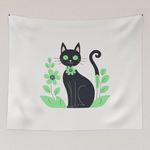 Aperçu de l'œuvre Chat noir avec des fleurs créée et vendue par RANDOMNESS.