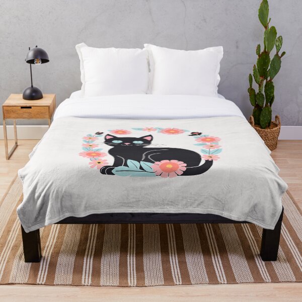 Item preview, Black cat with flowers - garden cat designed and sold by RANDOMNESS.
