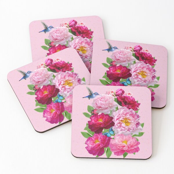 Item preview, Peony flowers with humming bluebird designed and sold by SueKnox.