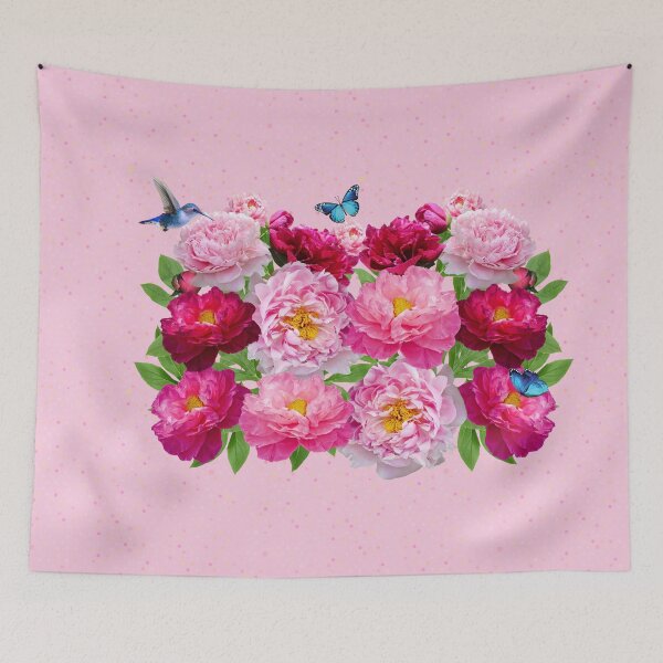 Item preview, Peony flowers with humming bluebird designed and sold by SueKnox.