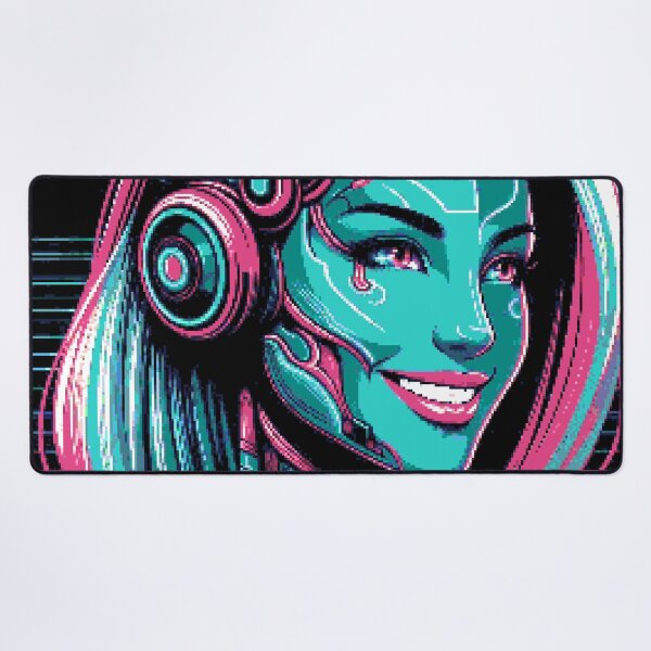 Artikelvorschau, Pixelart Neon Cyber Girl Portrait #03 entworfen und verkauft von captainglondo.