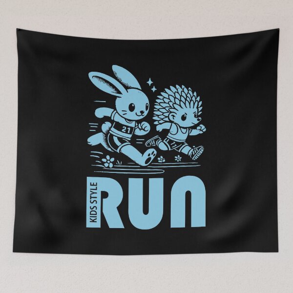 Item preview, Bunny and Hedgehog Racing in a Light Sky Blue Adventure designed and sold by Soulemotion.